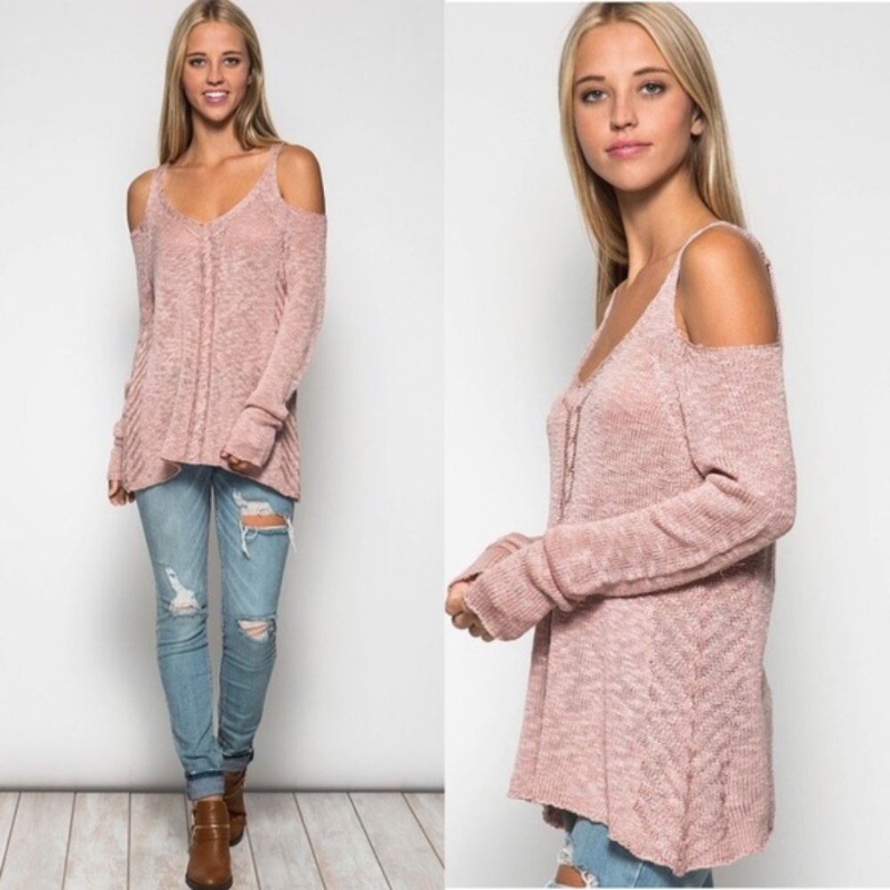 Long Sleeve Cold Shoulder Sweater - Picture 2 of 4